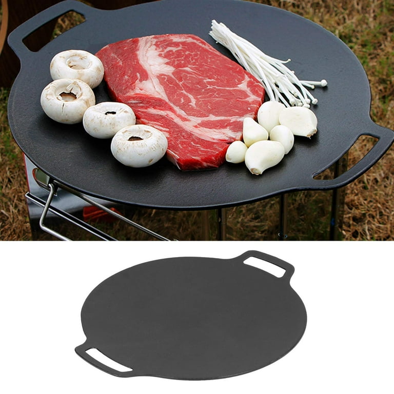 Grill Pan, 36cm/14.2in Cast Iron Round Griddle Grill Pan Curved BBQ Non-Stick Stovetop Grill Plate for Indoor Outdoor Grilling, Induction Cooker