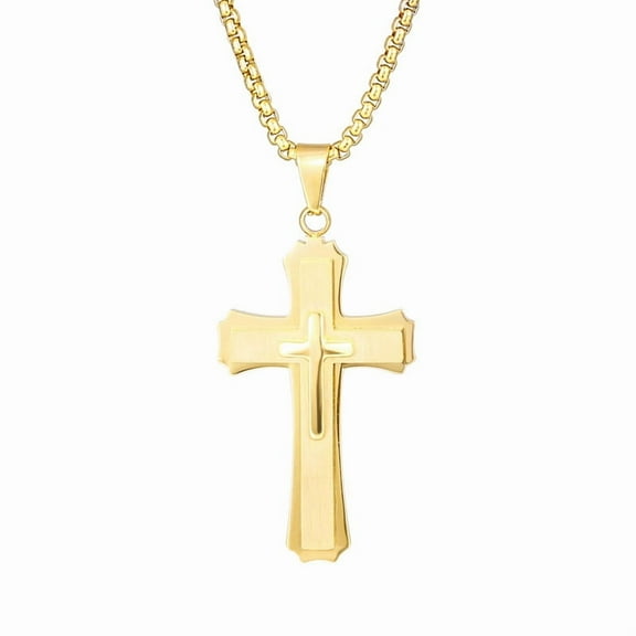 Men's Cross Necklace 316L Stainless Steel Large Heavy Cross Pendant for Men Polished Jewelry Rolo Chain with 22'' 24'' 26''