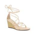 thumbnail image 1 of BLISSFUL STEP Sandales pour Femmes à Talons Compensés à Brides à Lacets Beige 7,5, 1 of 6