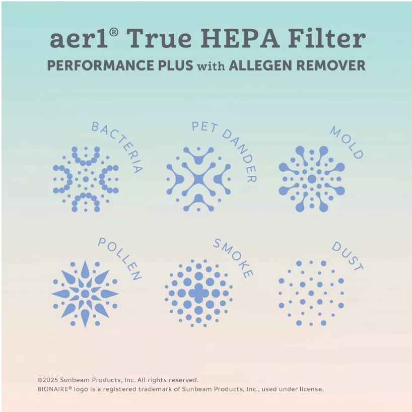 Bionaire 2pk AER1 Allergen Air Purifier Filters Purple: True HEPA, EPA Certified, Captures Odors & Smoke, Fits Bionaire & Holmes