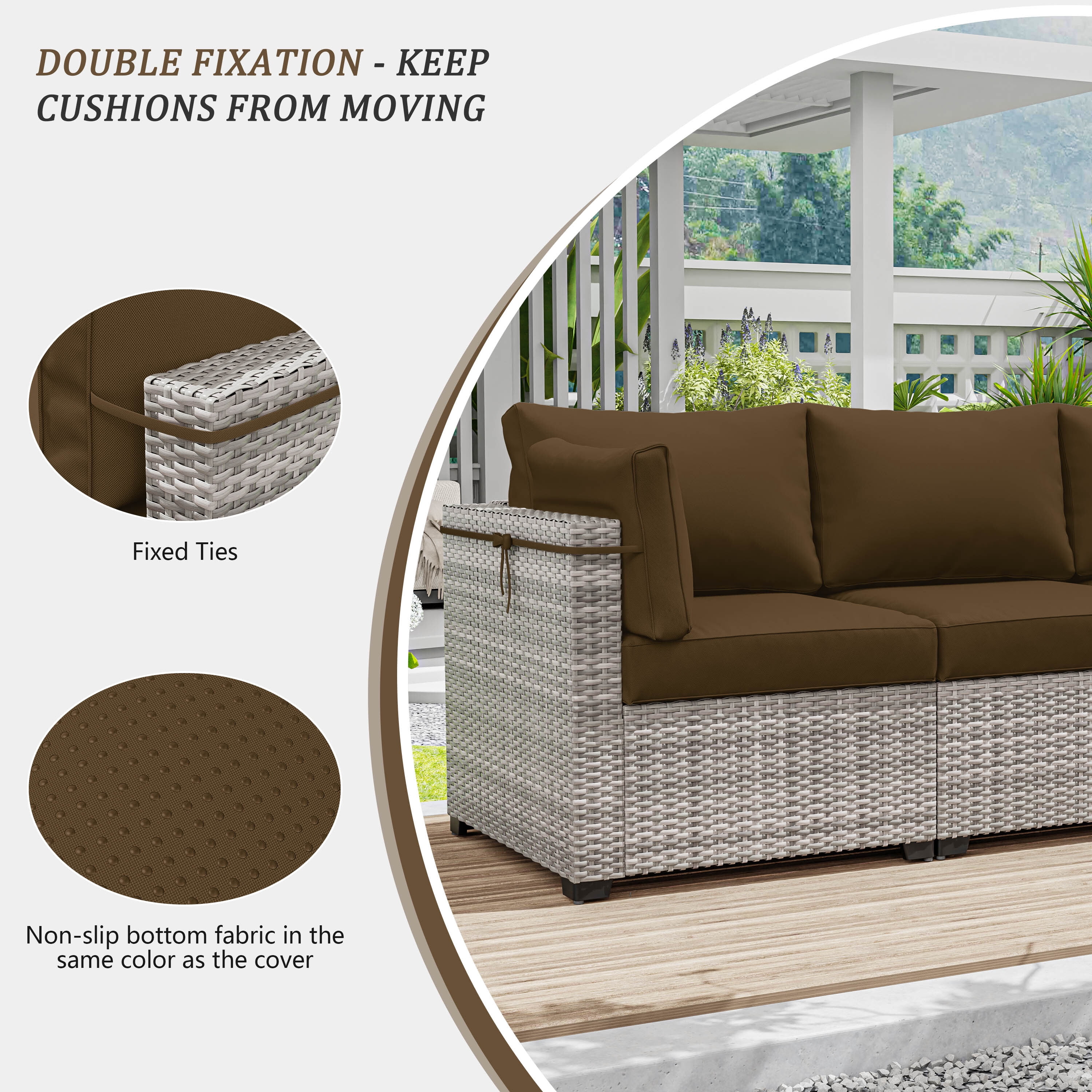 Pakunoda 8Pcs Cushion Covers for Outdoor Furniture, Waterproof Patio Cushion Covers Replacement Slipcovers with Zipper, Washable Reusable Outdoor Cushion Covers Chocolate, Covers Only