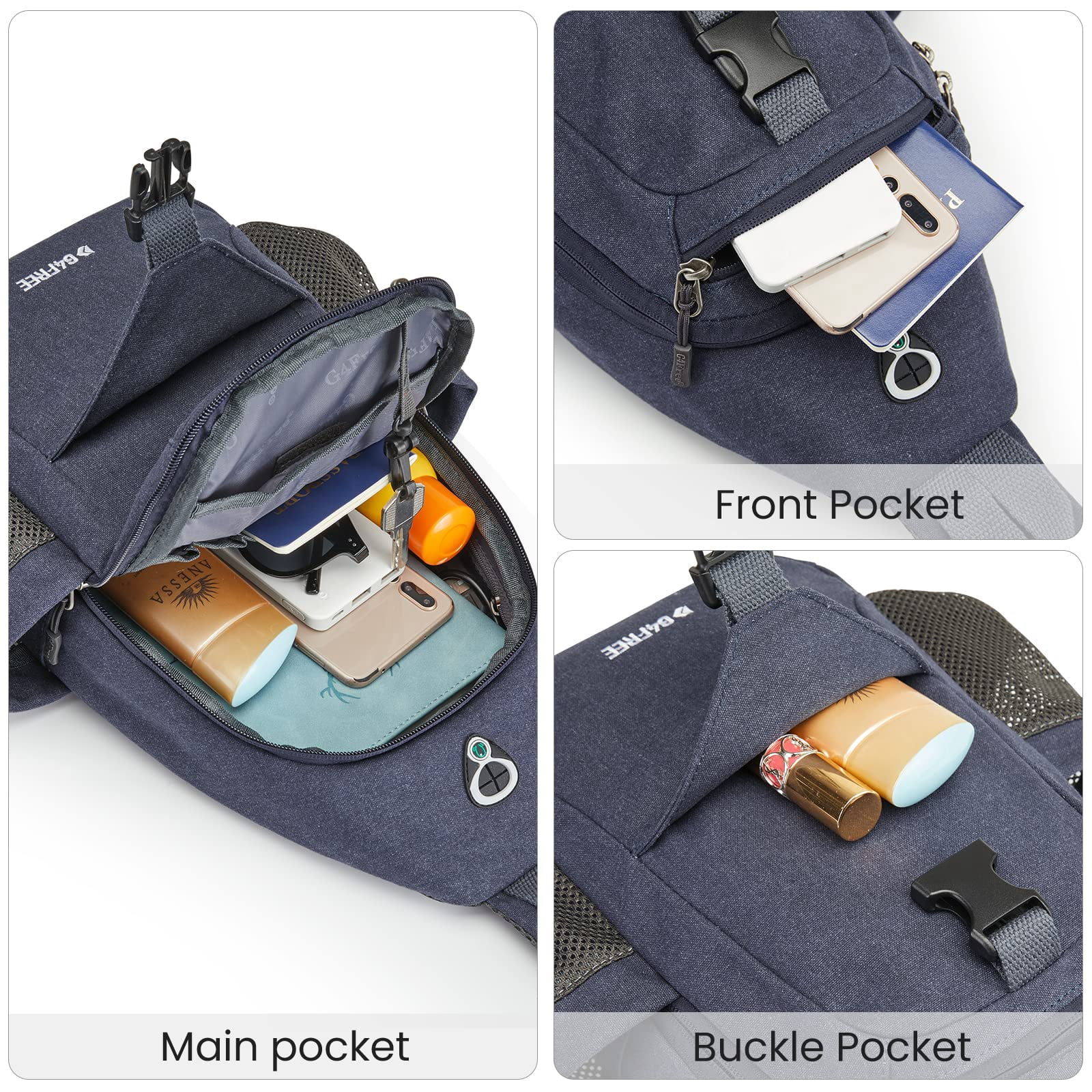 G4Free Canvas Sling Bag Crossbody Backpack with USB Charging Port & RFID Blocking, Hiking Daypack Chest Bag for Women Men