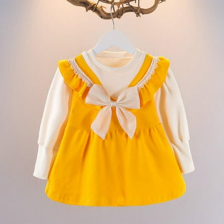 

Toddler Baby Girls Dress Outfit Tops Mini Skirt Bowknot Ruffle Lapel Long Sleeve One-piece Tutu Dress Clothes 6M-3Y