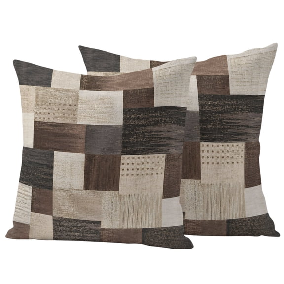 Brown Abstract Art Outdoor Waterproof Pillow Covers, Retro Geometric Aesthetics Decorative Square Throw Pillowcase Sofa Cushion Sham for Patio/Couch/Chair, 18"x18" 2 Pack