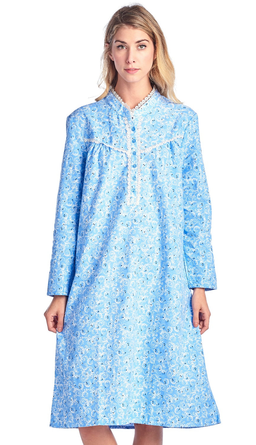 Casual Nights Women's Flannel Floral Long Sleeve Nightgown - Blue - X ...