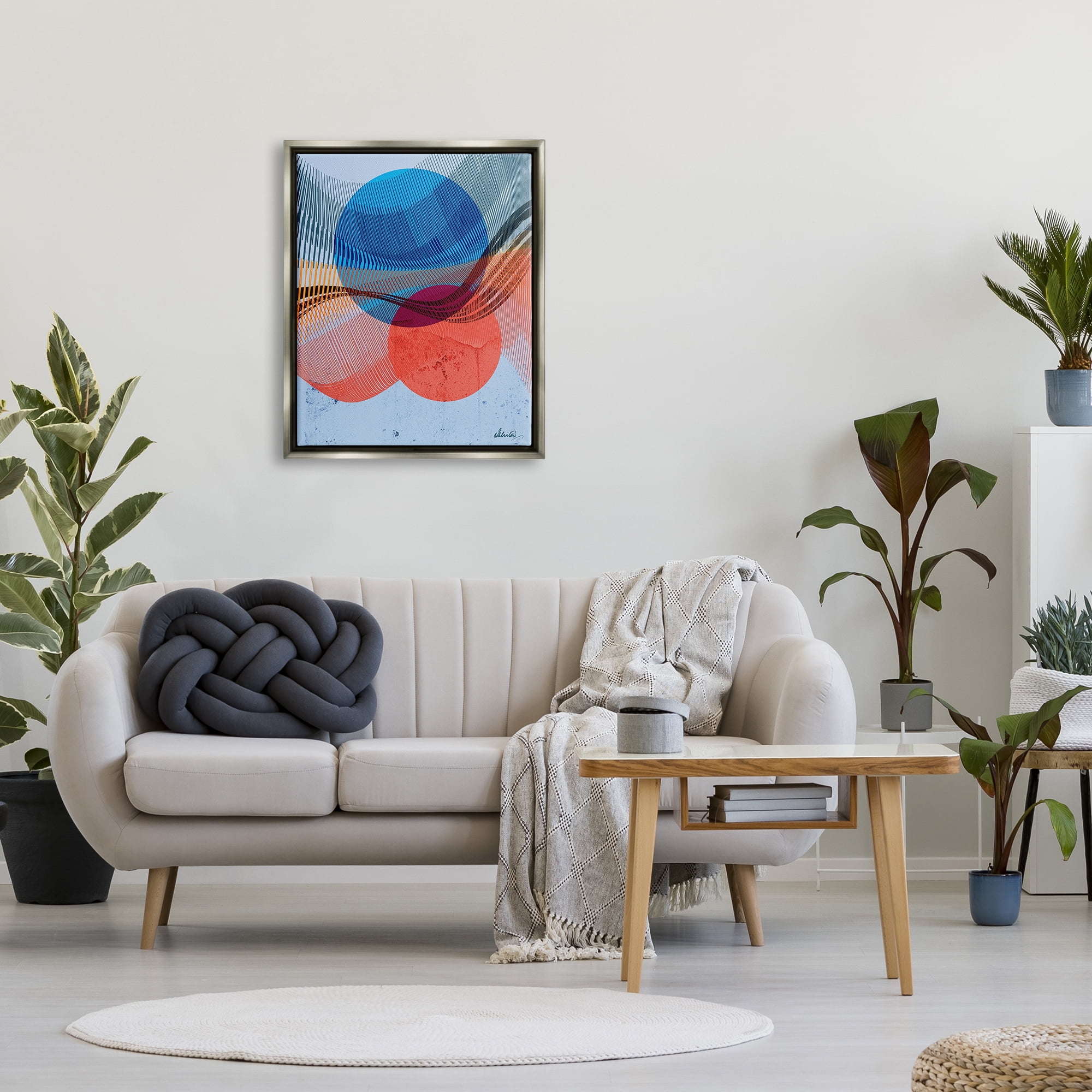 Stupell Industries Modern Circle Patterns Abstract Painting Gray Floater Framed Canvas Art Print Wall Art, 25 x 31