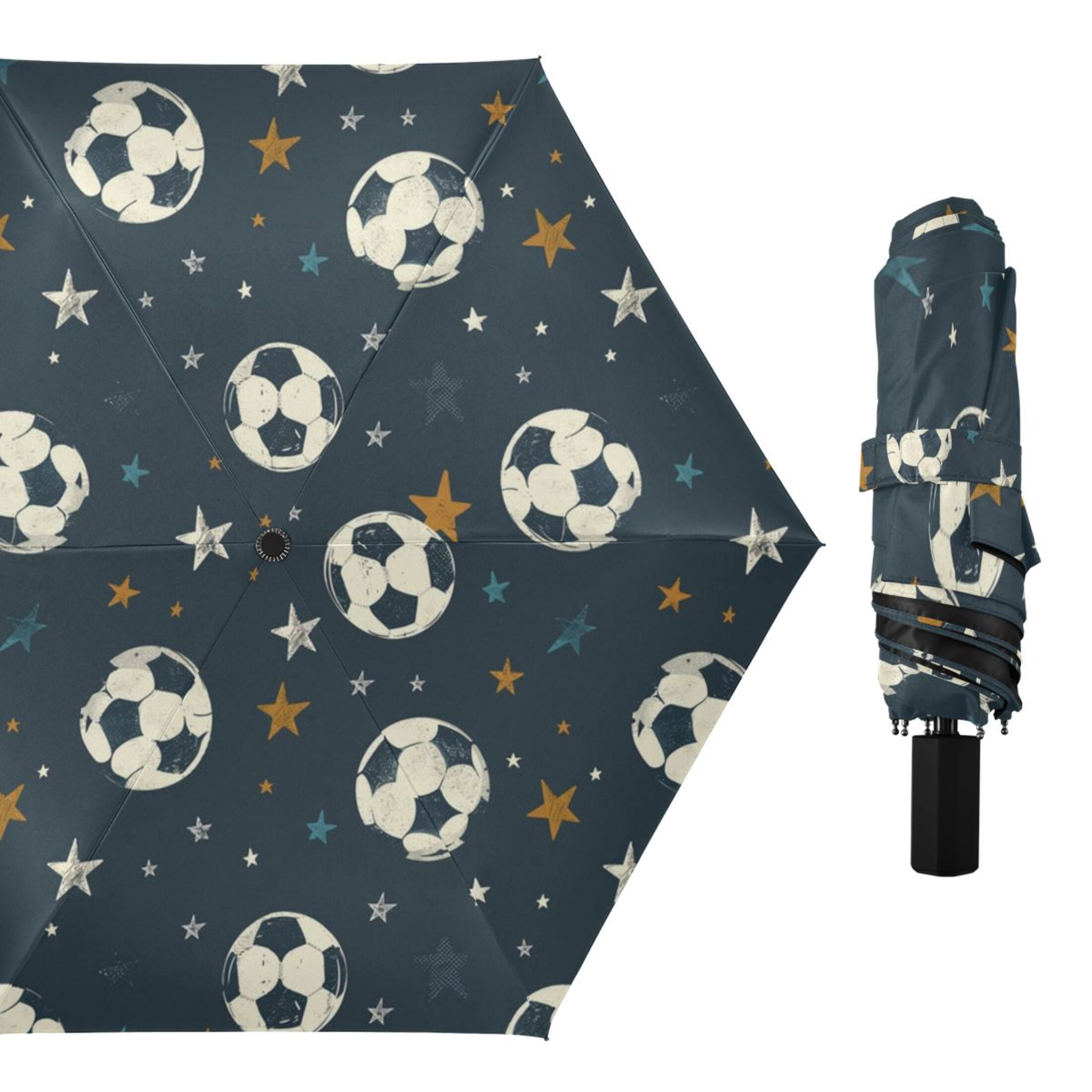 ALAZA Football and Stars UPF 50+ Compact Folding Umbrella for Rain Travel Umbrella Packable