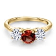thumbnail image 3 of Gem Stone King 18K Yellow Gold Plated Silver Red Garnet and White Moissanite Engagement Ring for Women | 2.00 Cttw | Round 6MM | Gemstone January Birthstone | Size 5, 3 of 7