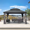 thumbnail image 2 of PURPLE LEAF 12' X 14' Hardtop Gazebo Patio Hardtop Gazebo with Heavy Duty Galvanized Steel Double Roof for Patio Lawn Garden, Grey, 2 of 13