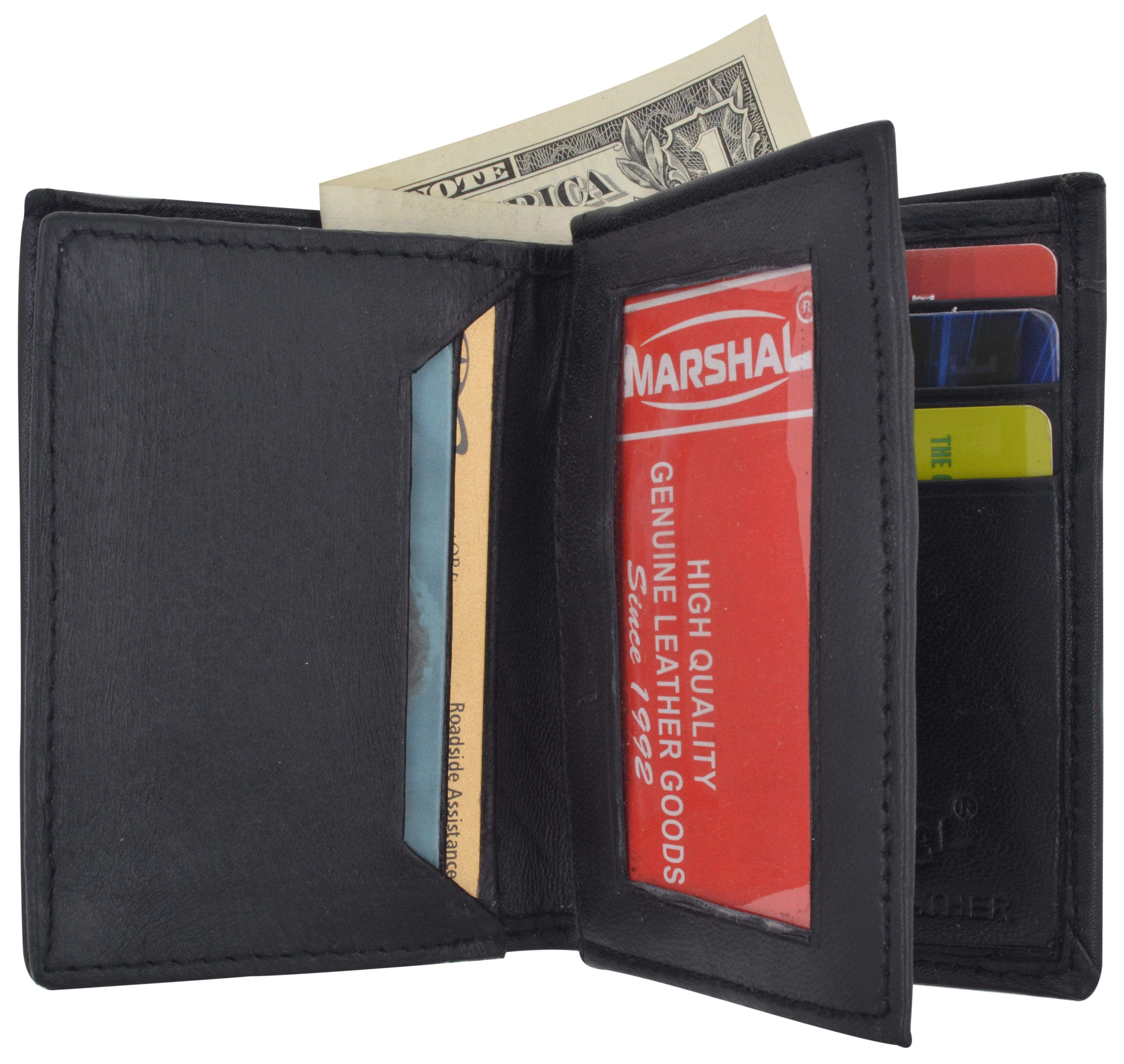 Genuine Leather Men's Black Flap Credit Card ID Holder Slim Soft Bifold Wallet