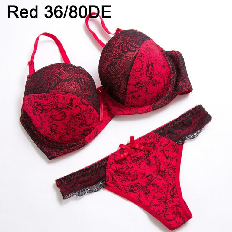 Female's Flower Bandage Large Size Solid Women's Underwear Bra Seamless Bra  Set Sexy Lingerie Set Deep V-neck BLACK 34/75DE 