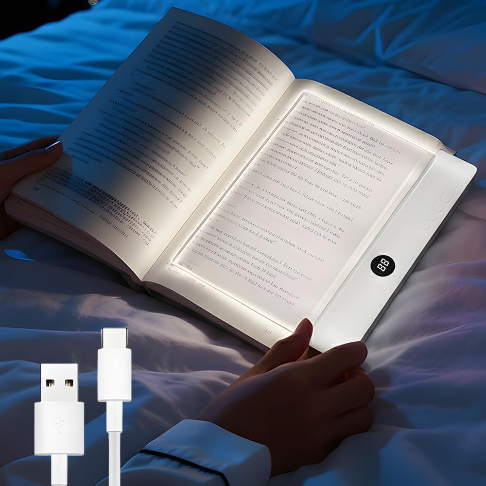 Flat Transparent Reading Lightfor for Book, 2026 Rechargeable Night Page Clear Led Reading Light in Bed, Page Glow Reading Light at Night with 3 Colors, Brightness Adjustment and Timer (White)