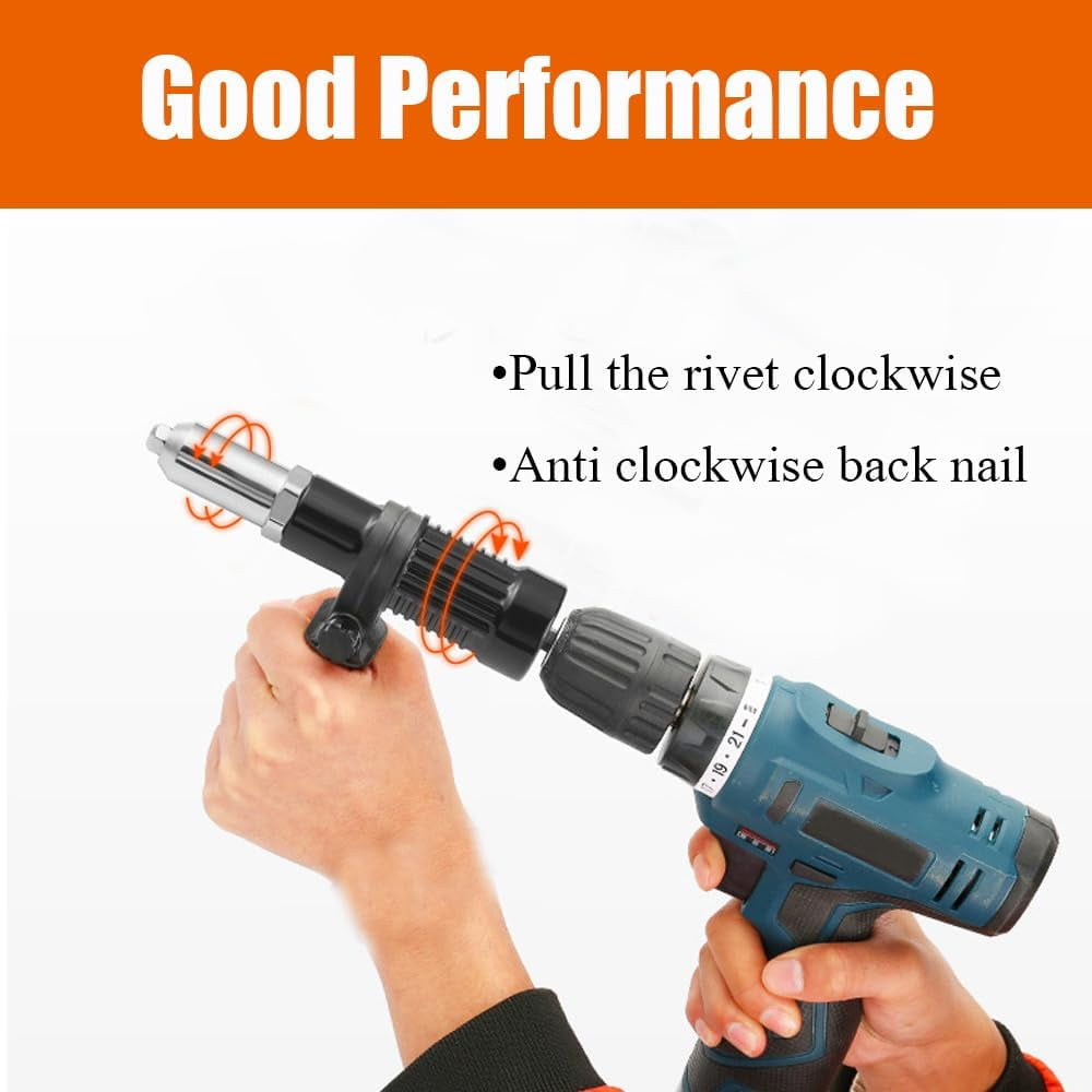 Professional Electric Rivet Gun Adapter Kit for Cordless Drill, 2026 New Drill Attachment with 4 Sizes Threaded Heads (M3 M4 M5 M6), Hand Tool for Metal Working, Automotive, HVAC & DIY Home RepairT