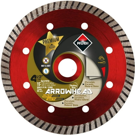 Rubi Tools Arrowhead 4 Inch Premium Turbo Rim Diamond Blade For Porcelain, Ceramic, And Natural Stone