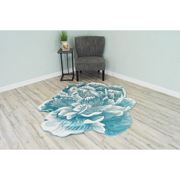 Flower Rug 2ft Round Area Rugs Cute Plush Flower Shaped Rug Circle Girly for Bedroom Floor Living Room Carpet 302 Blue