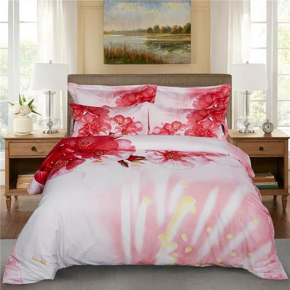 Dolce Mela DM700K Floral Bedding Duvet Cover Set, King Size - Pink