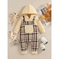 thumbnail image 2 of Newborn Baby Boys Clothes 3 Months Boys Pant Set Newborn Boys Long Sleeve Hooded Romper Top Plaid Overall Pants 2PCS Outfits Set Khaki, 2 of 10