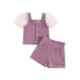 thumbnail image 2 of Musuos Kids Girls Summer Ribbed Outfit 1-5 Years Daisy Print Mesh Short Sleeve T-Shirt and Elastic Shorts Set Cute 2 Piece Clothes, 2 of 10
