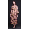 thumbnail image 4 of Bimba Peach Floral Purple & Yellow Flower Cotton Robe Women Long Bridesmaid Getting Ready Shirt Dresses Printed Kimono Robe Cotton L, 4 of 5