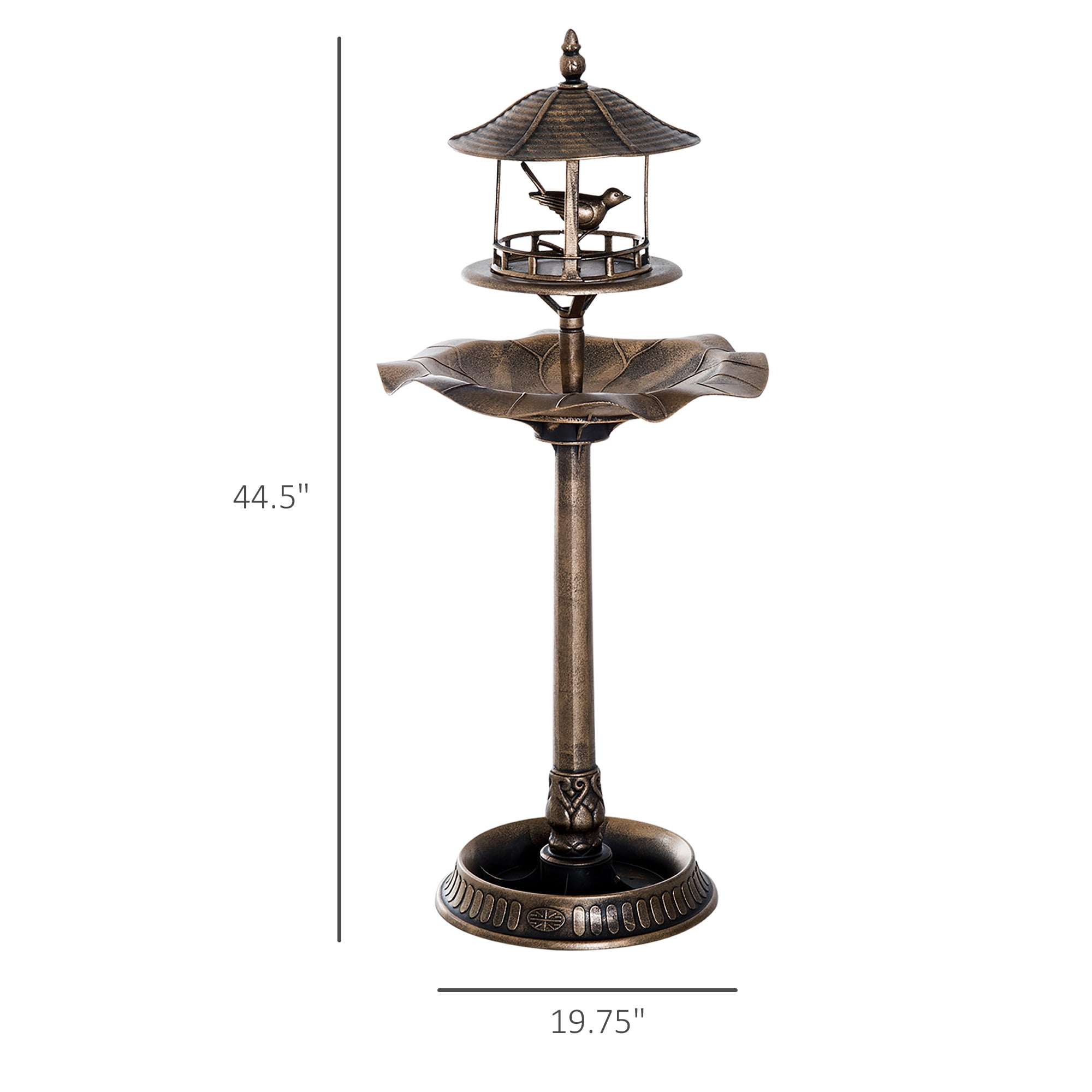 Outsunny 3-in-1 Garden Bird Bath Bowl Pedestal with Bird Feeder, Large Water Basin, Underneath Flower Planter, Style Gold