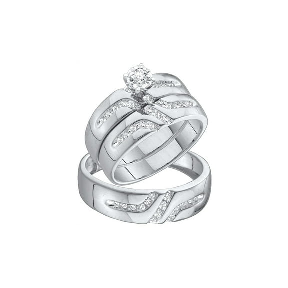 14kt White Gold His Hers Round Diamond Solitaire Matching Wedding Set 1/4 Cttw