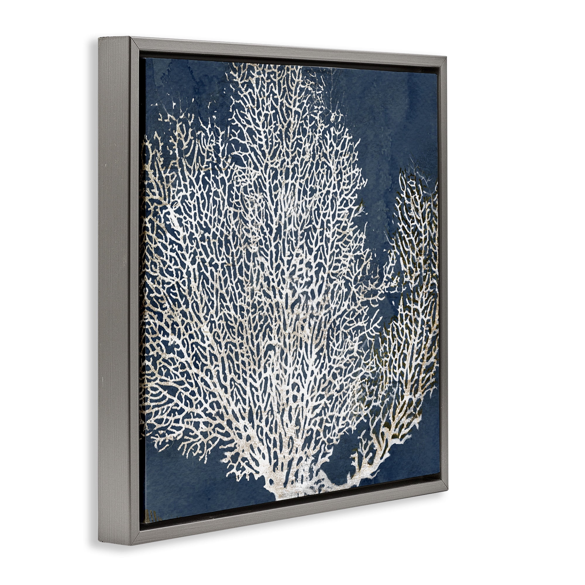 Stupell Industries Sea Coral Ocean Life Silhouette Nature Painting Gray Floater Framed Canvas Art Print Wall Art, 25 x 25