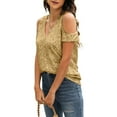 thumbnail image 5 of Ayfxijin Fall Tops for Women,Women's Off-the-Shoulder Short Sleeve V-neck Solid Color, 5 of 9
