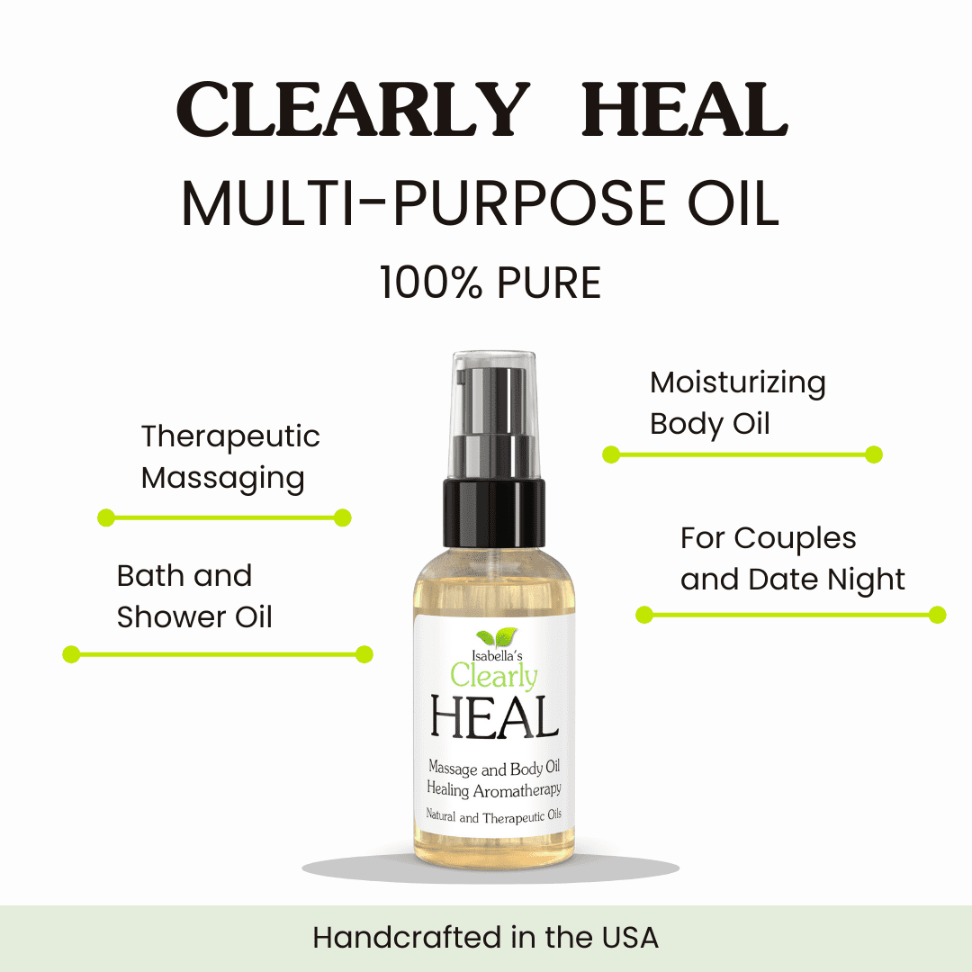 HEAL Aromatherapy Massage and Body Oil Moisturizer, Therapeutic Essential Oils with Almond, Myrrh, Lavender | Natural After Shower Oil for Moisturizing, Couples, Massage Therapy, Bath, Spa (4 oz)