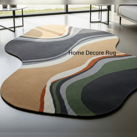 Bold Multi-Color Modern Rug – Hand Tufted Irregular Shape Carpet for Contemporary Bedrooms