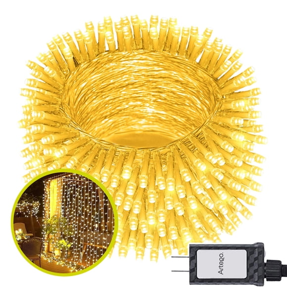 Luces Serie tipo cascada luz led cálida cable transparente 500 led jumbo 5m de ancho x 3m de alto Decoración Eventos bodas terraza negocios Navidad con 20 caídas 8 modos de uso con temporizador Artego