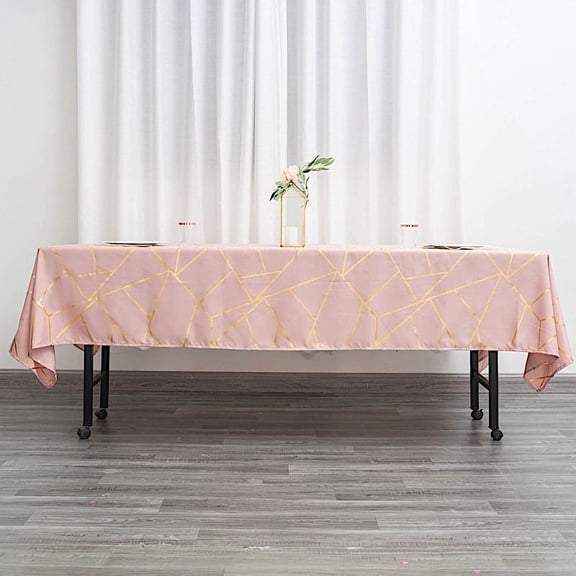 BalsaCircle 60" x 102" Dusty Rose Gold Metallic Geometric Design Polyester Rectangle Tablecloth