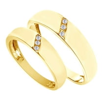AFFY White Natural Diamond His And Hers Wedding Band Ring Set in 14K Yellow Gold (0.1 Cttw) By