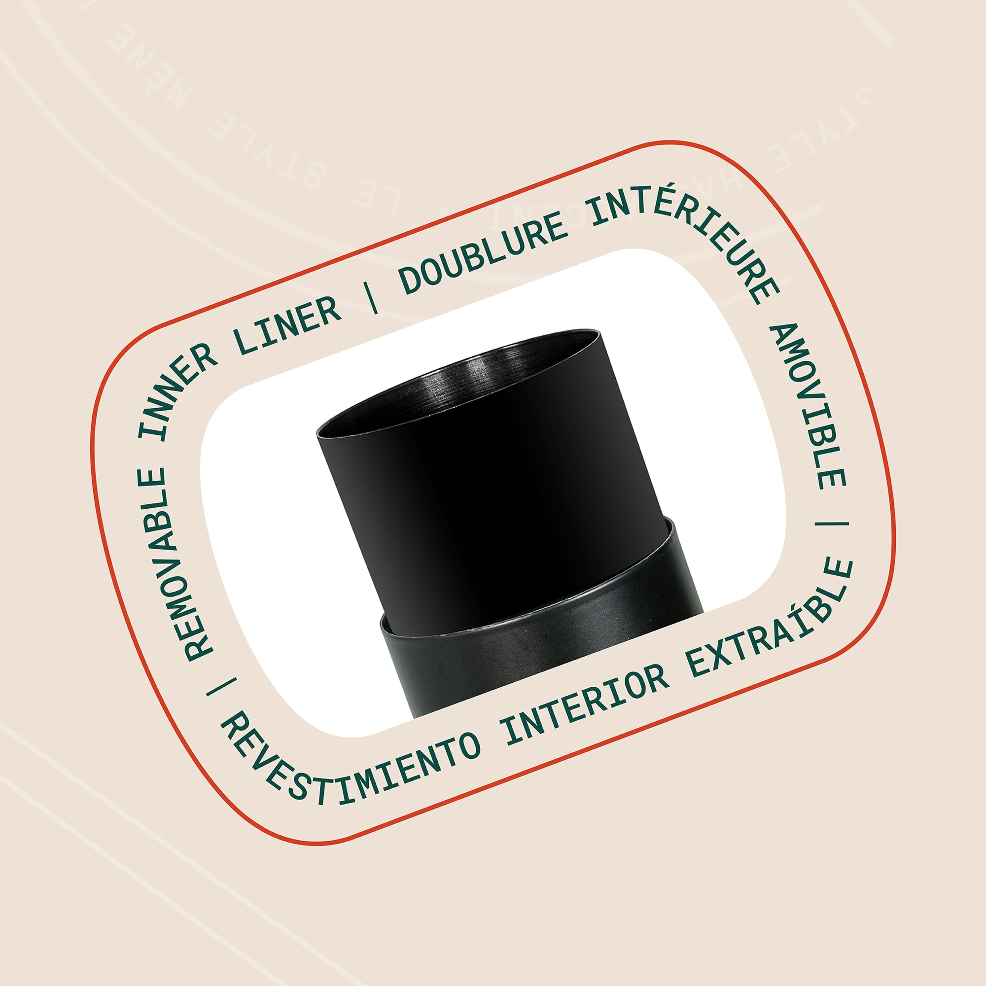 Acento Slim Round Holder, 8 x 8 x 44.5 cm Metal Removable Plastic Liner Tall Toilet Brush in Matte Black