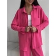 thumbnail image 6 of 2 Piece Outfits for Women Casual Lounge Sets Long Sleeve Button Down Shirts and Wide Leg Pants Sets Rose Red L, 6 of 10