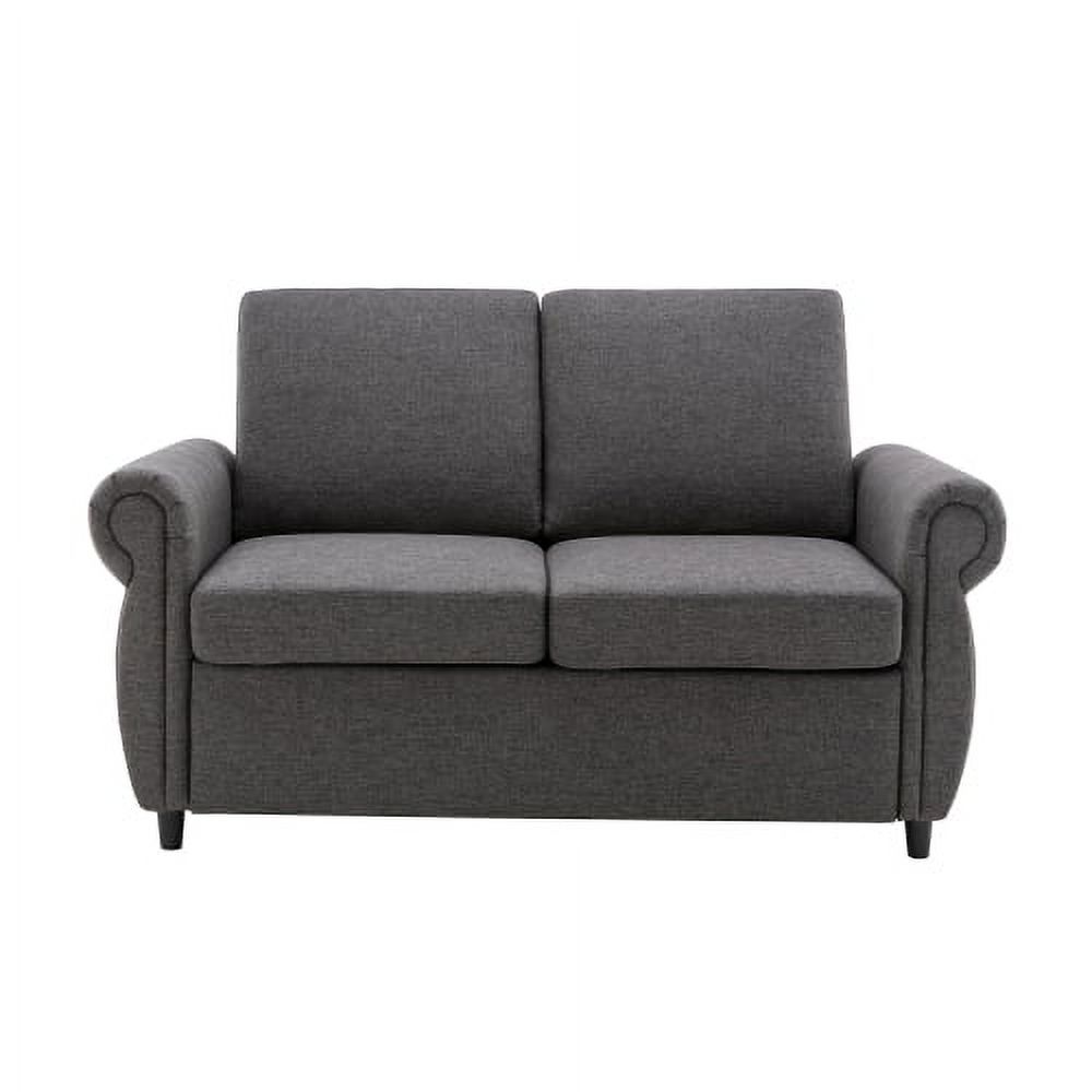 Leumius Linen Sofa Couch with Pull Out Sofa Bed, Twin Size Memory Mattress Sofa Bed, Gray
