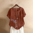 thumbnail image 2 of Liquidation! Uooqdmx Chemises en Lin pour Femmes, Chemises à Manches Courtes pour Femmes, Hauts Fluides pour Femmes, Blouse Col Rond Décontractée Coupe Ample Tunique, Hauts en Gaze pour Femmes, Marron TTG, 2 of 4