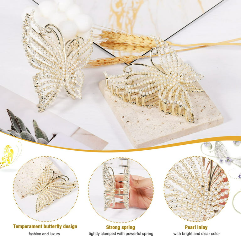 PALAY Butterfly Hair Claw Clips for Women Sparkly Rhinestone Large Clutchers for Hair Non-Slip Metal Hair Clips Strong Big Hair Jaw Clips Gift