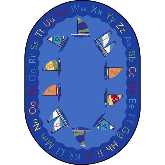 Joy Carpets Kid Essentials Smooth Sailing 5'4" x 7'8" Oval Area Rug in Color Multi