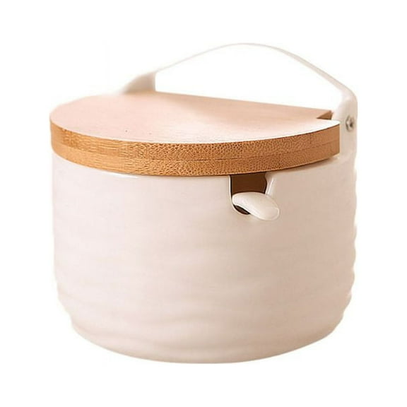 Ceramic Sugar Bowl with Sugar Spoon and Bamboo Lid Gift for Home and Kitchen