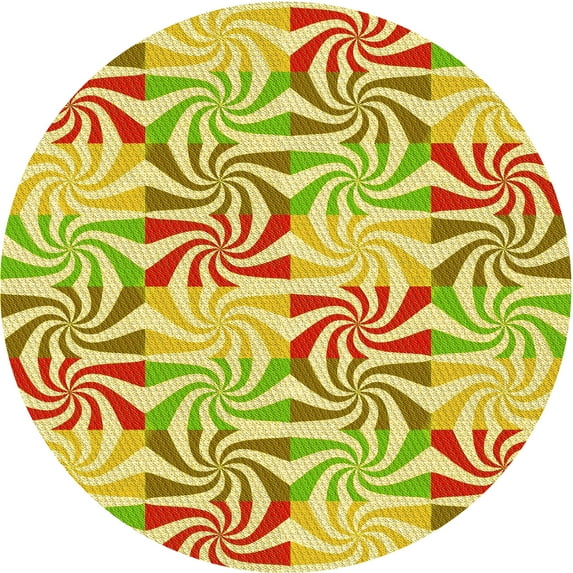 Ahgly Company Indoor Round Patterned Slime Green Area Rugs, 3' Round