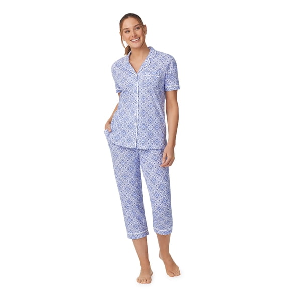 Aria Short Sleeve 100% Cotton Notch Collar Pajama Set with Pockets, Women’s Sizes S-4X