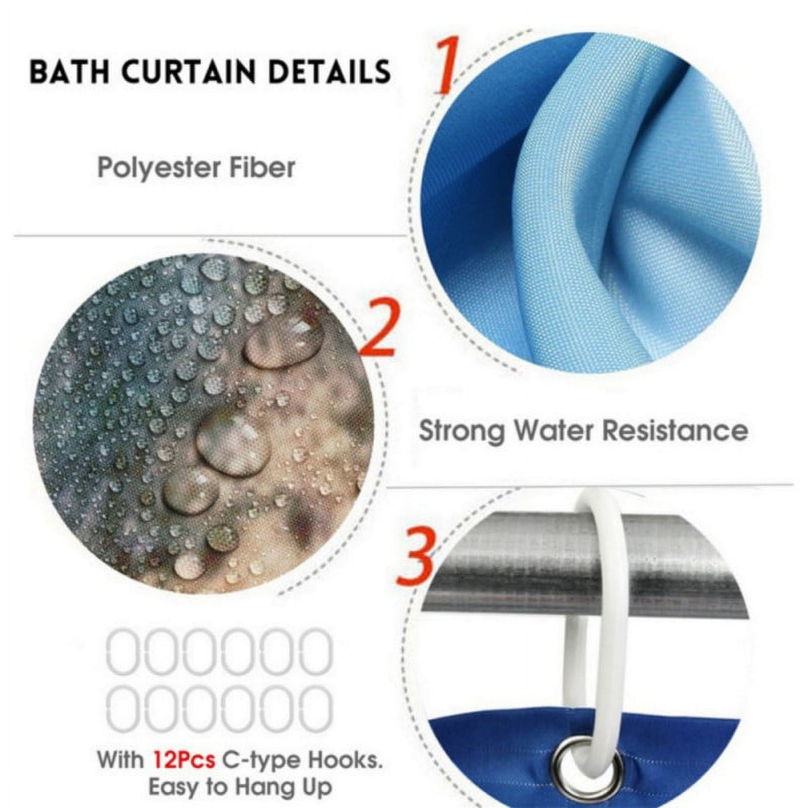 Multi-Style 4PCS Ocean Shower Curtain Set with Rugs,Bathroom Shower Curtain, Non-Slip Bathroom Mat Toilet Rug Bath Mat, Polyester Waterproof Bath Curtain 4PCS Set