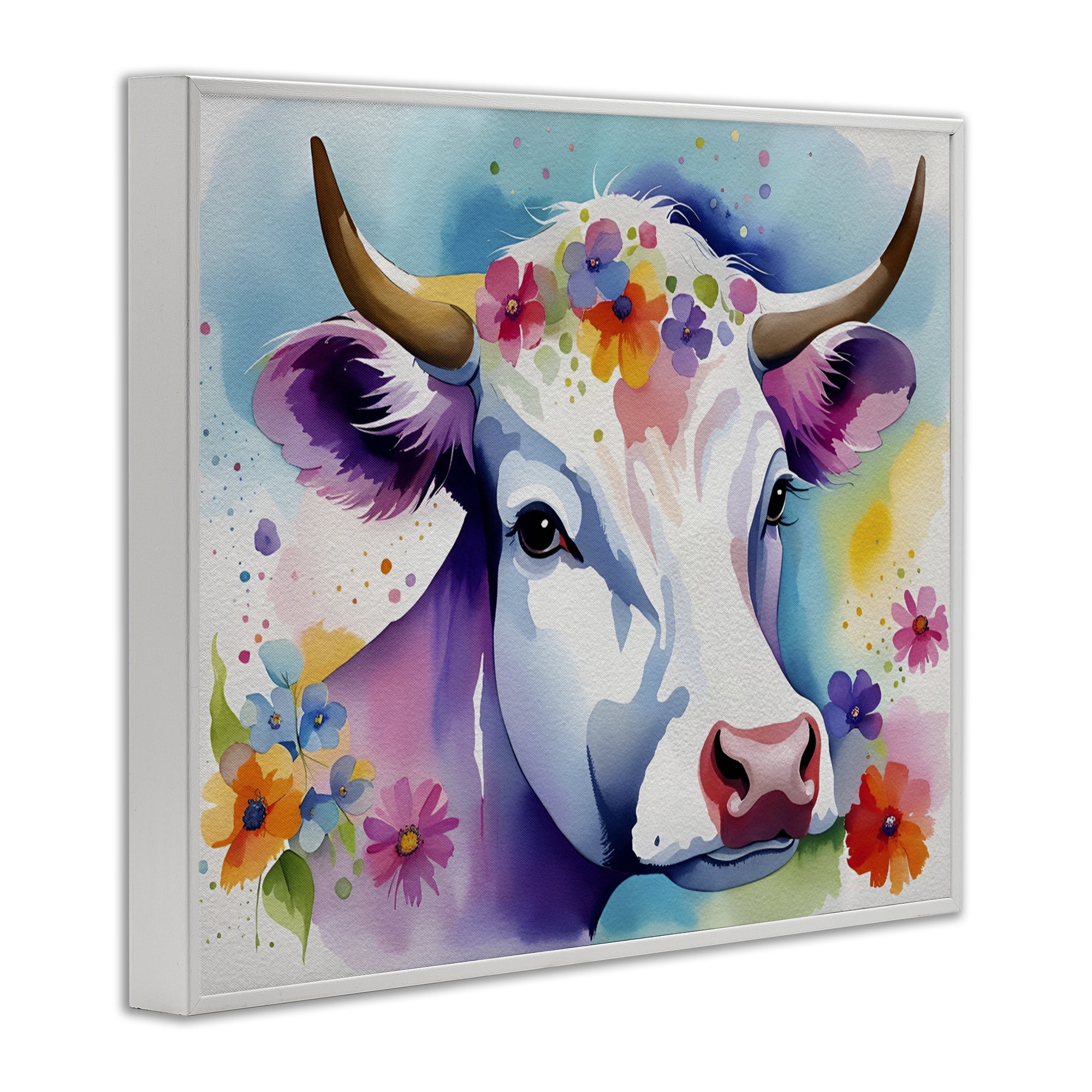 Stupell Industries Flower Speckled Cow Animals & Insects Painting White Framed Art Print Wall Art, 20 x 16