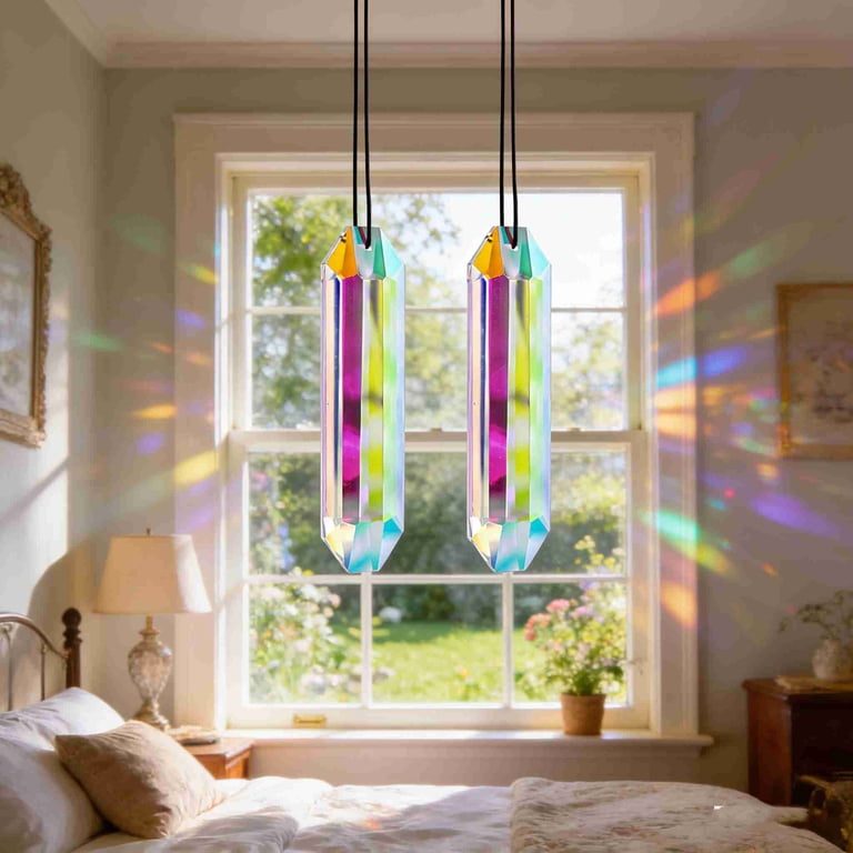 MODANU, 5in Large Crystal Sun Catcher Prisms, 2Pcs Glass Prisms