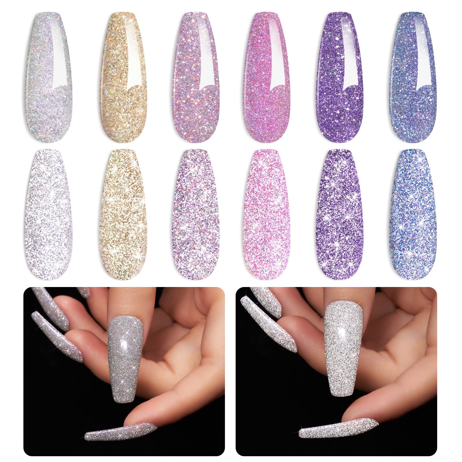 Beetles Reflective Glitter Gel Nail Polish, 6 Colors Holographic Gel