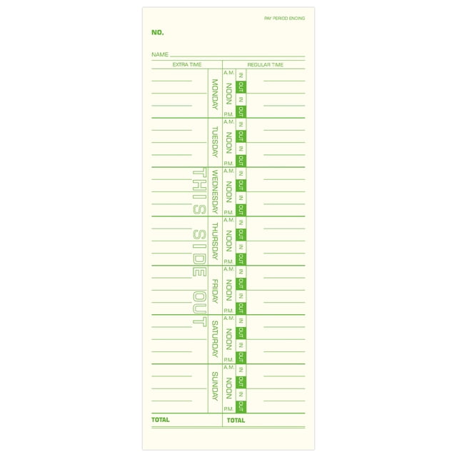 Time Cards Btlwpy Weekly, 1 cara, 9 x 23 cm, 500 unidades, color verde