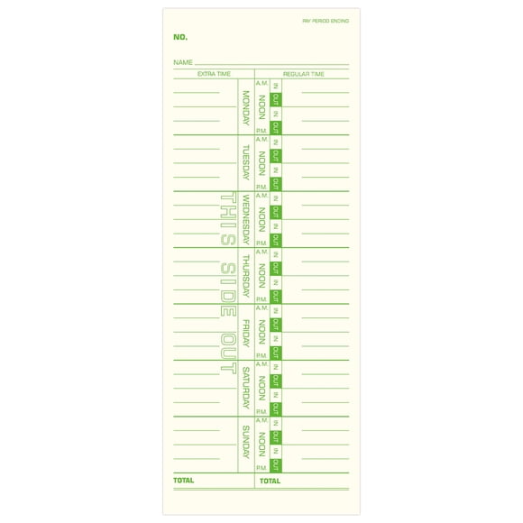 Time Cards Btlwpy Weekly, 1 cara, 9 x 23 cm, 500 unidades, color verde