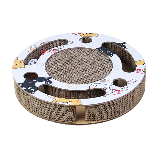 Bunblic Planche à Gratter pour Chat Jouet Interactif Rond Jouets pour Chaton Boîte Occupée Grattoir Jouet pour Chats d'Intérieur Chaton Exercice Blanc