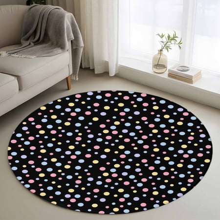 Small Round Rug 3Ft Washable Non-Slip Colorful Polka Dot Circle Area Rugs for Living Room Bedroom Modern Minimalist Geometric Black Indoor Floor Mats Carpet Runner for Home Decor