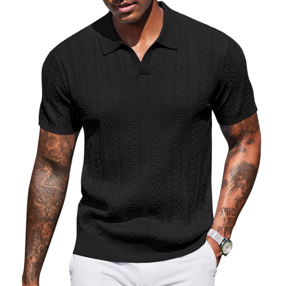 COOFANDY Mens Knitted Polo Shirts Short Sleeve Knit Polo Shirts for Men Flexible Casual Work Golf Polo Shirt